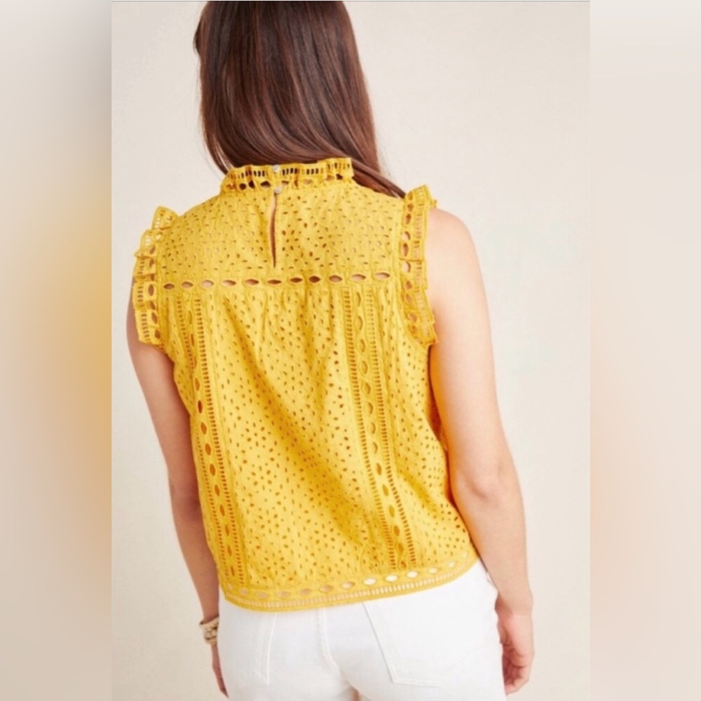 ANTHROPOLOGIE / MAEVE Tilly Eyelet Blouse - Marigold Yellow - Sz 0 - Picture 2 of 12